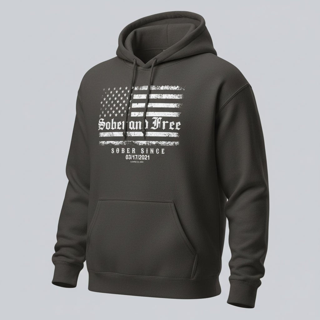 Sober and Free Custom Sobriety Date Recovery Hoodie side view (view 16)