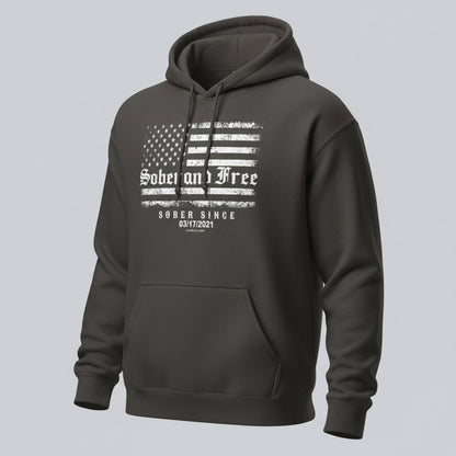 Sober and Free Custom Sobriety Date Recovery Hoodie side view (view 16)