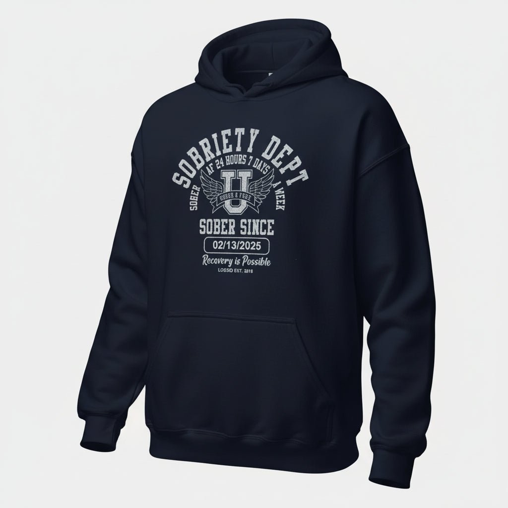 Sobriety Dept Recovery Hoodie close-up view (view 12)