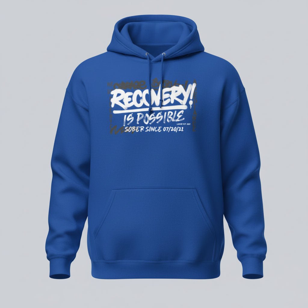 Recovery Is Possible Hoodie with Date Recovery Hoodie flat lay styled image (view 33)