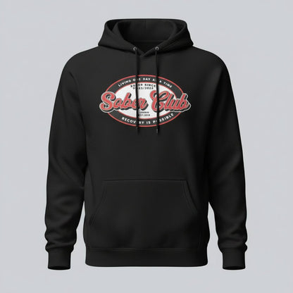Sober Club Badge Recovery Hoodie lifestyle view (view 5)