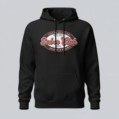 Sober Club Badge Recovery Hoodie lifestyle view (view 5)