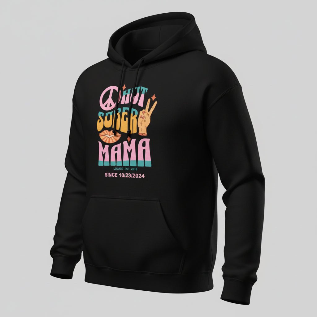 Hot Sober Mama Recovery Hoodie packaging detail (view 8)
