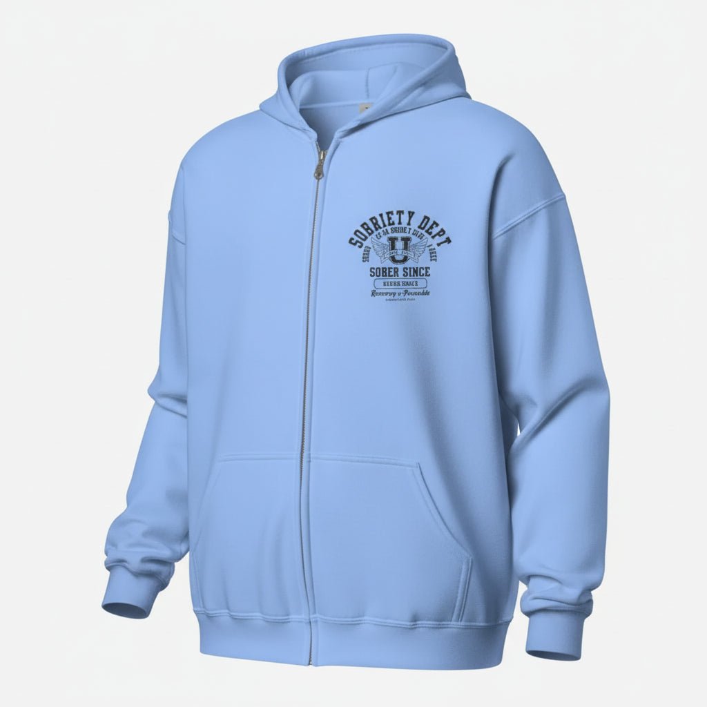 Sobriety Dept Zip Recovery Hoodie close-up view (view 32)
