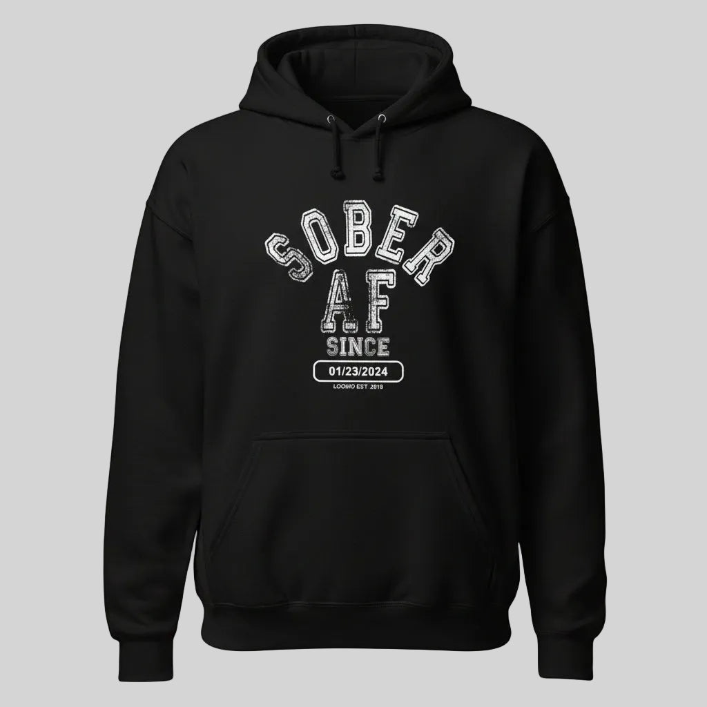 Sober AF Since Recovery Hoodie lifestyle view (view 5)
