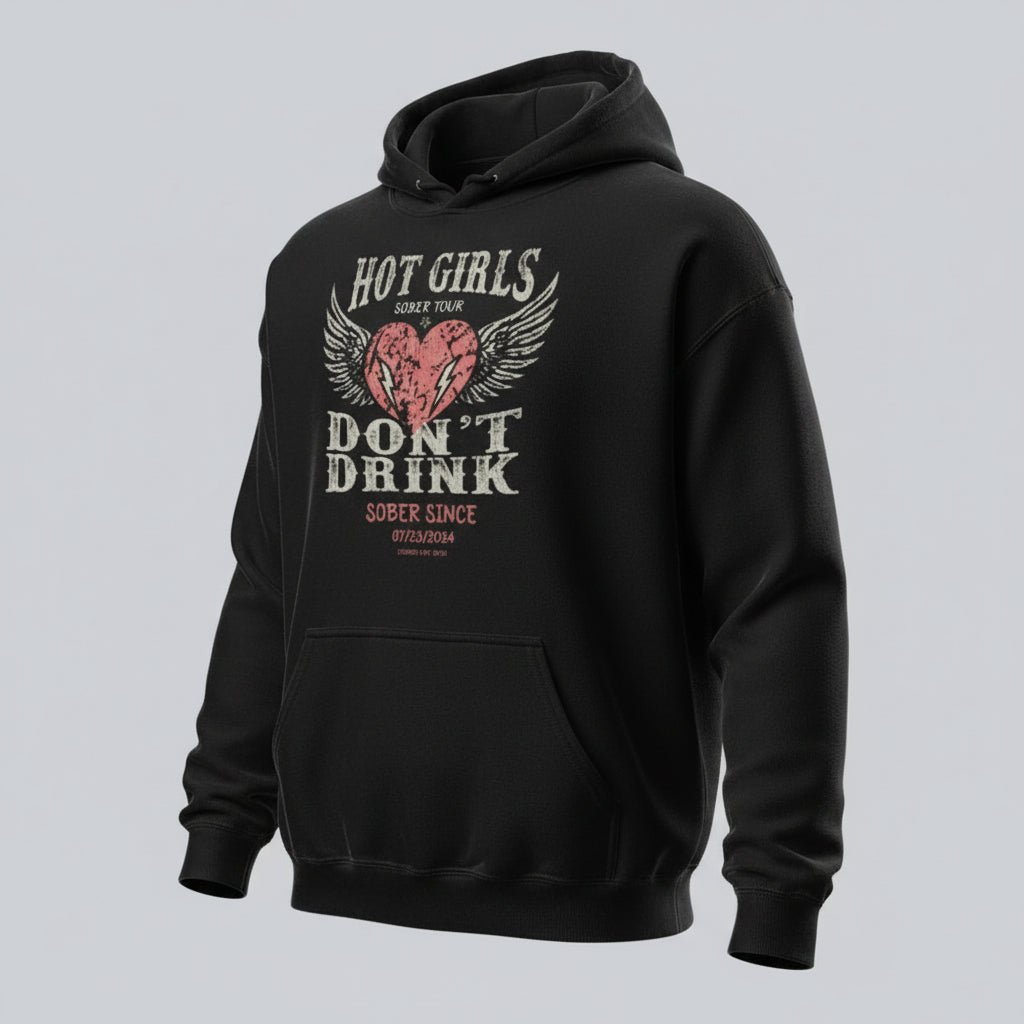 Hot Girls Don't Drink Custom Sobriety Date Recovery Hoodie product photo (view 10)