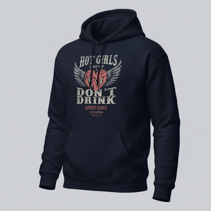 Hot Girls Don't Drink Custom Sobriety Date Recovery Hoodie flat lay styled image (view 13)