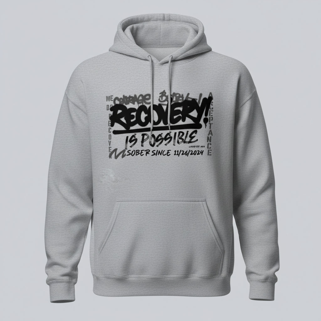 Recovery Is Possible Hoodie with Date Recovery Hoodie side view (view 36)