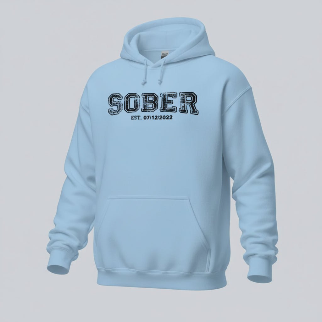 Sober Collegiate Hoodie W Personalize Sobriety Date Recovery Hoodie fit detail (view 19)