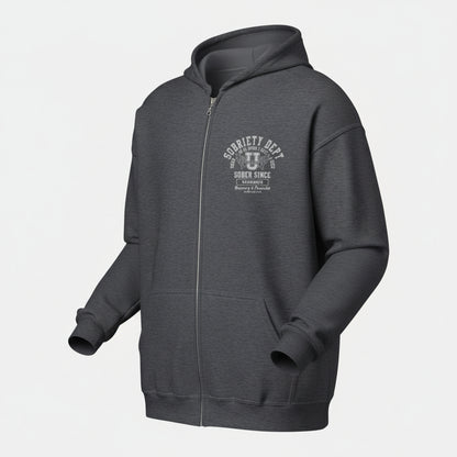 Sobriety Dept Zip Recovery Hoodie close-up view (view 22)