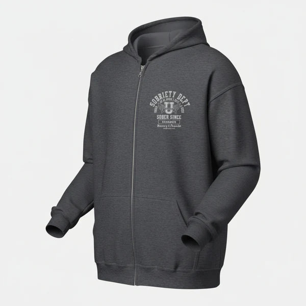 Sobriety Dept Zip Recovery Hoodie side view (view 16)