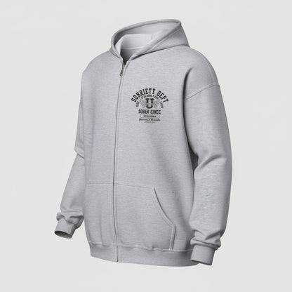 Sobriety Dept 24 7 Zip Recovery Hoodie graphic detail (view 4)