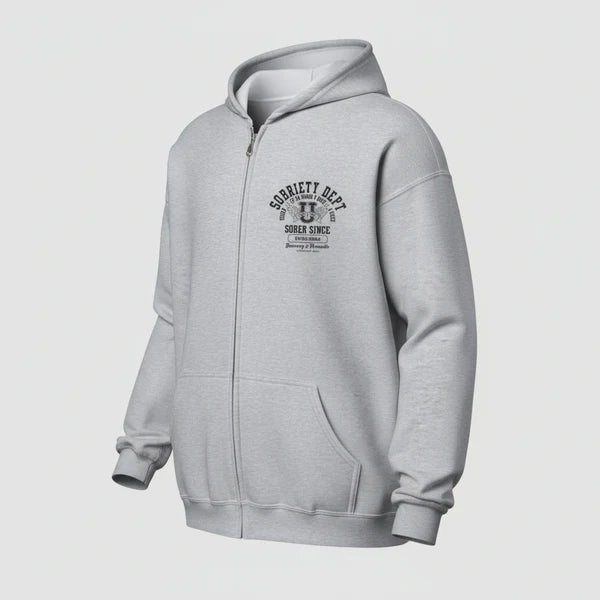 Sobriety Dept Zip Recovery Hoodie featuring the design (view 31)