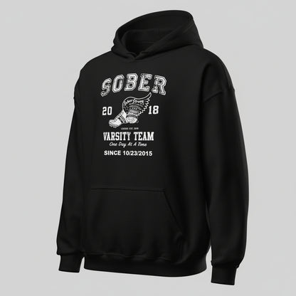 Sober Varsity Team Recovery Hoodie close-up view (view 12)