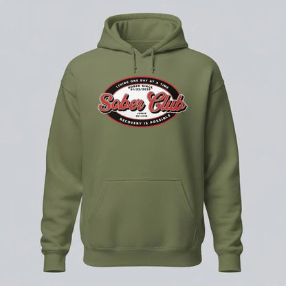 Sober Club Badge Recovery Hoodie close-up view (view 22)