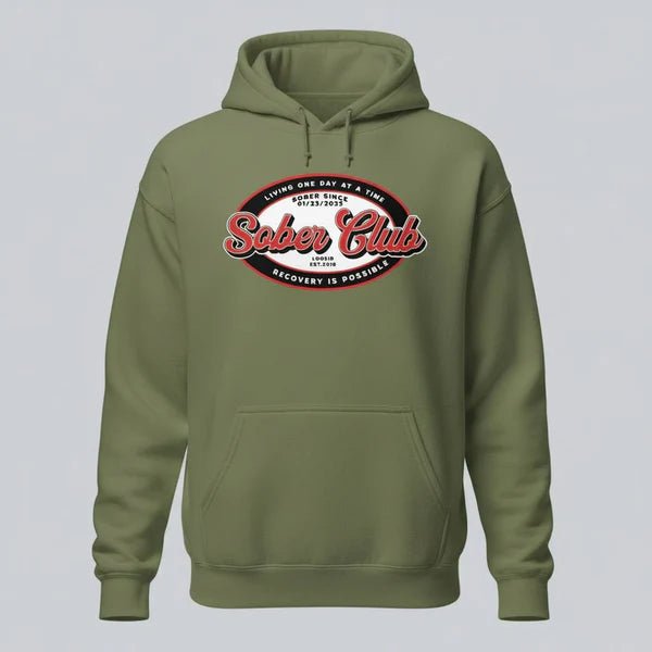 Sober Club Badge Recovery Hoodie close-up view (view 22)