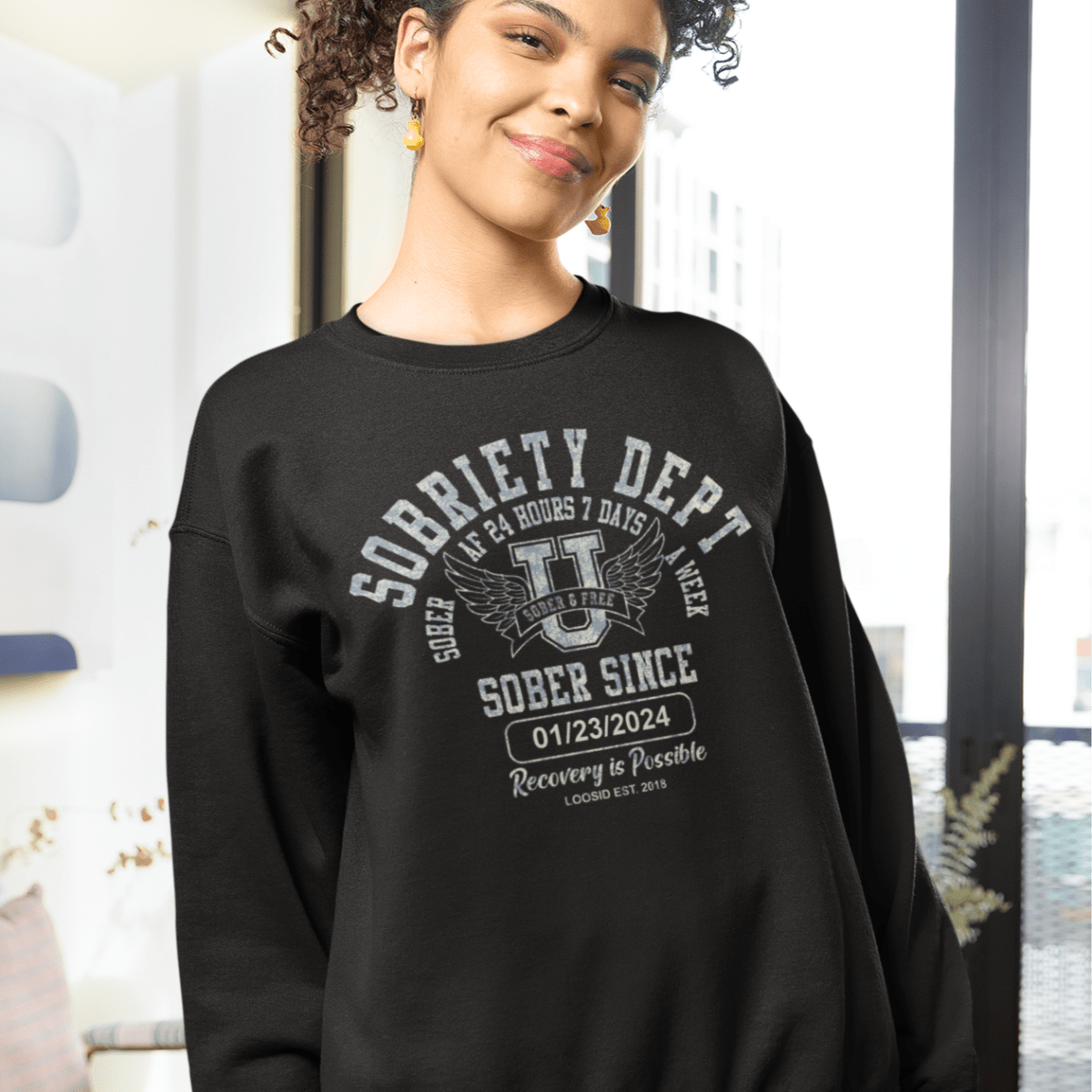 Loosid Sobriety Dept Recovery Hoodie featuring the design