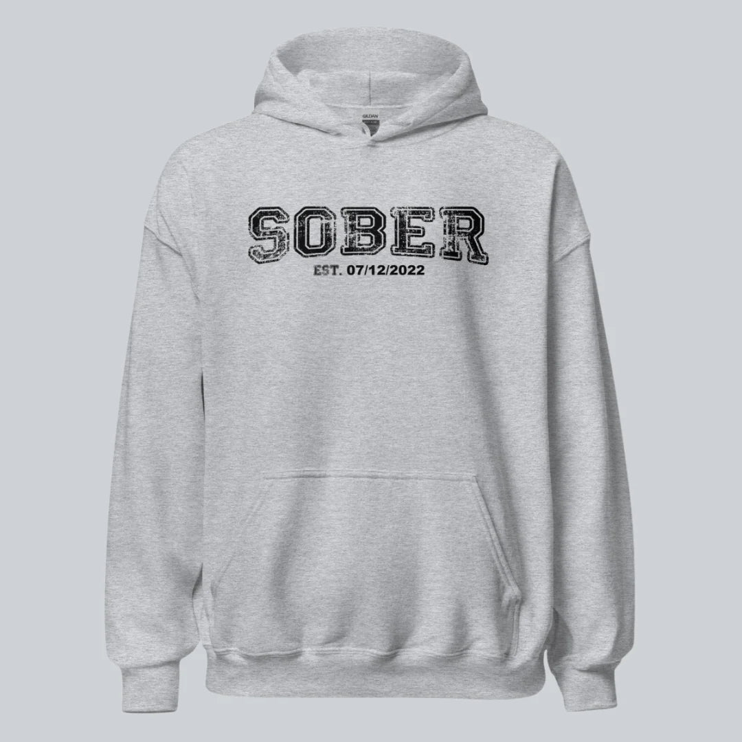 Sober Collegiate Hoodie W Personalize Sobriety Date Recovery Hoodie product photo (view 30)