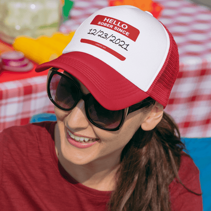 Hello Sober Since Sober Hat featuring the design (view 11)