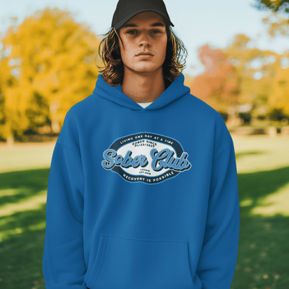 Sober Club Badge Recovery Hoodie back view (view 7)