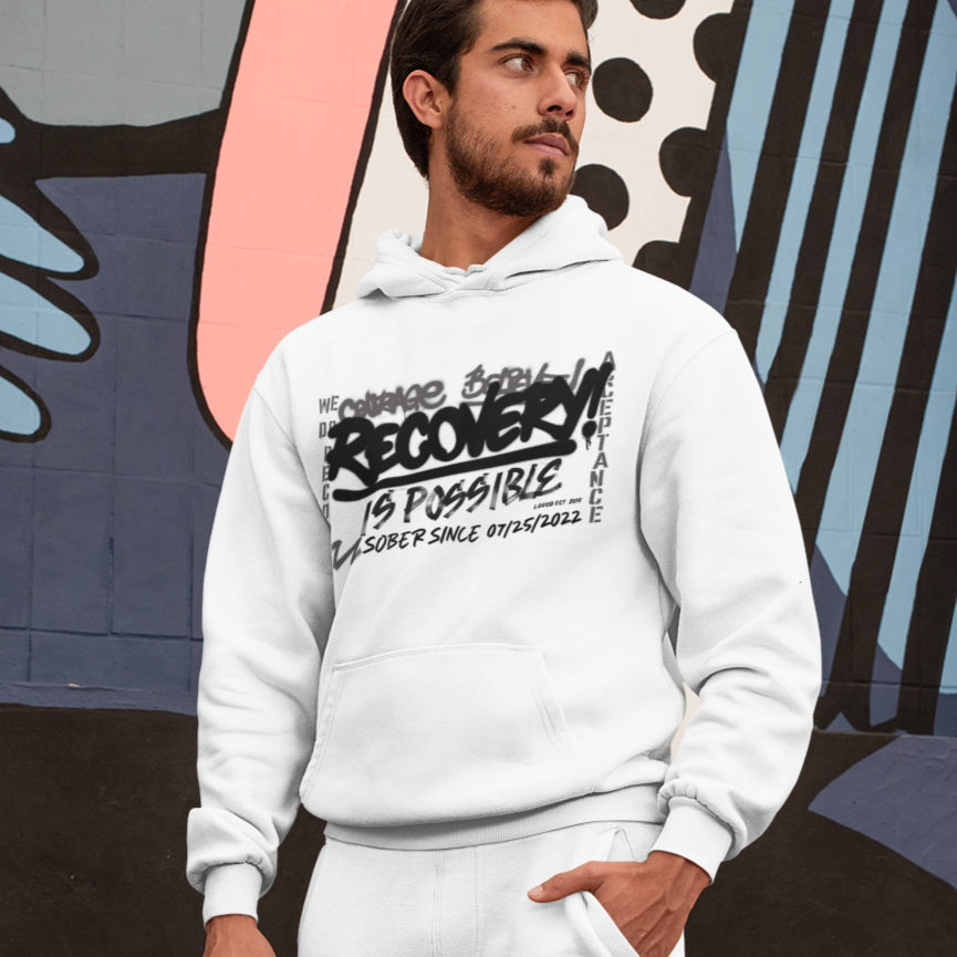 Recovery Hoodie for men with personalized sobriety date