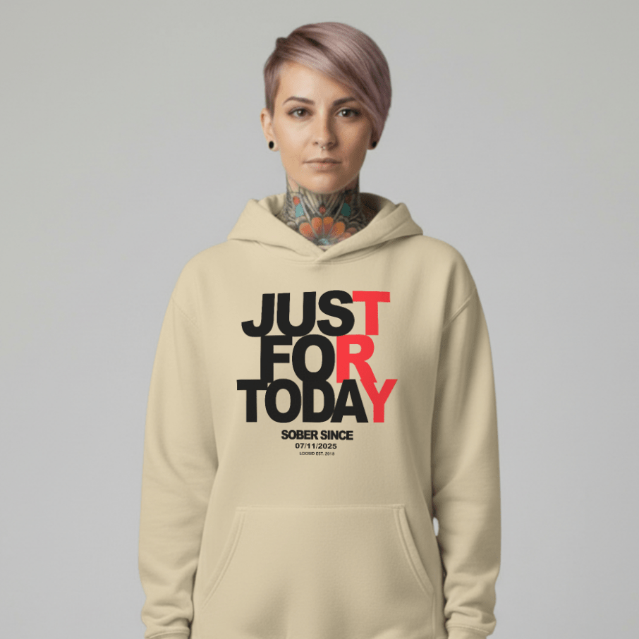Just For Today Custom Sobriety Date Recovery Hoodie lifestyle view (view 35)