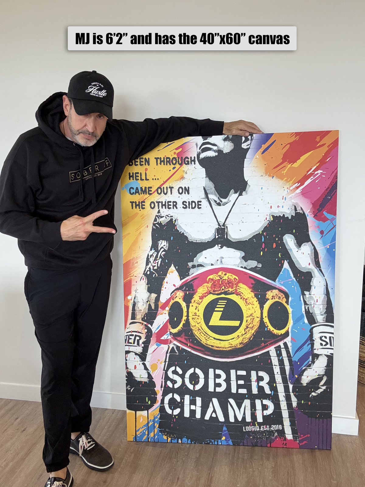 Sobriety art print showing champion figure with motivational quote