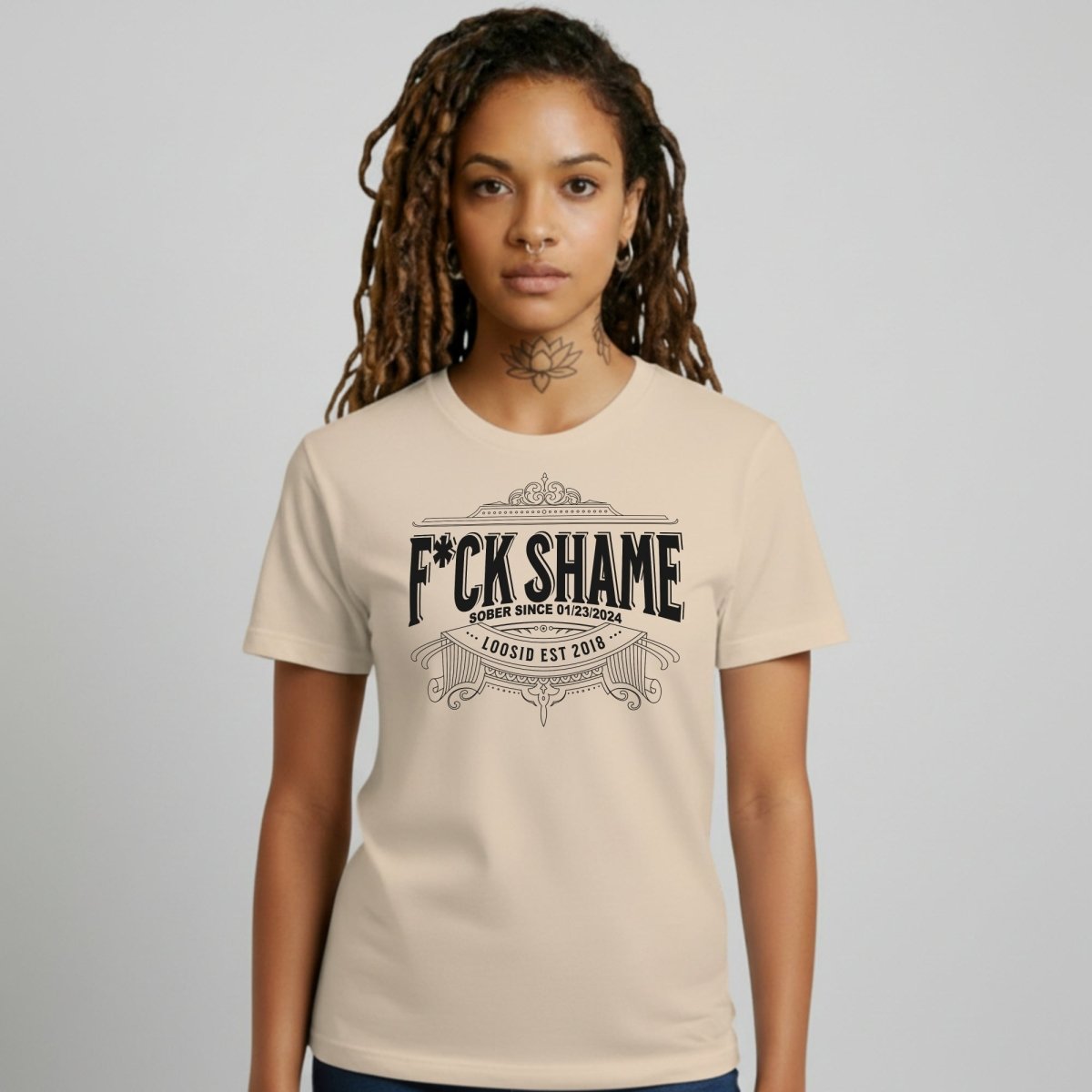 F*ck Shame Sober T Shirt back view (view 17)