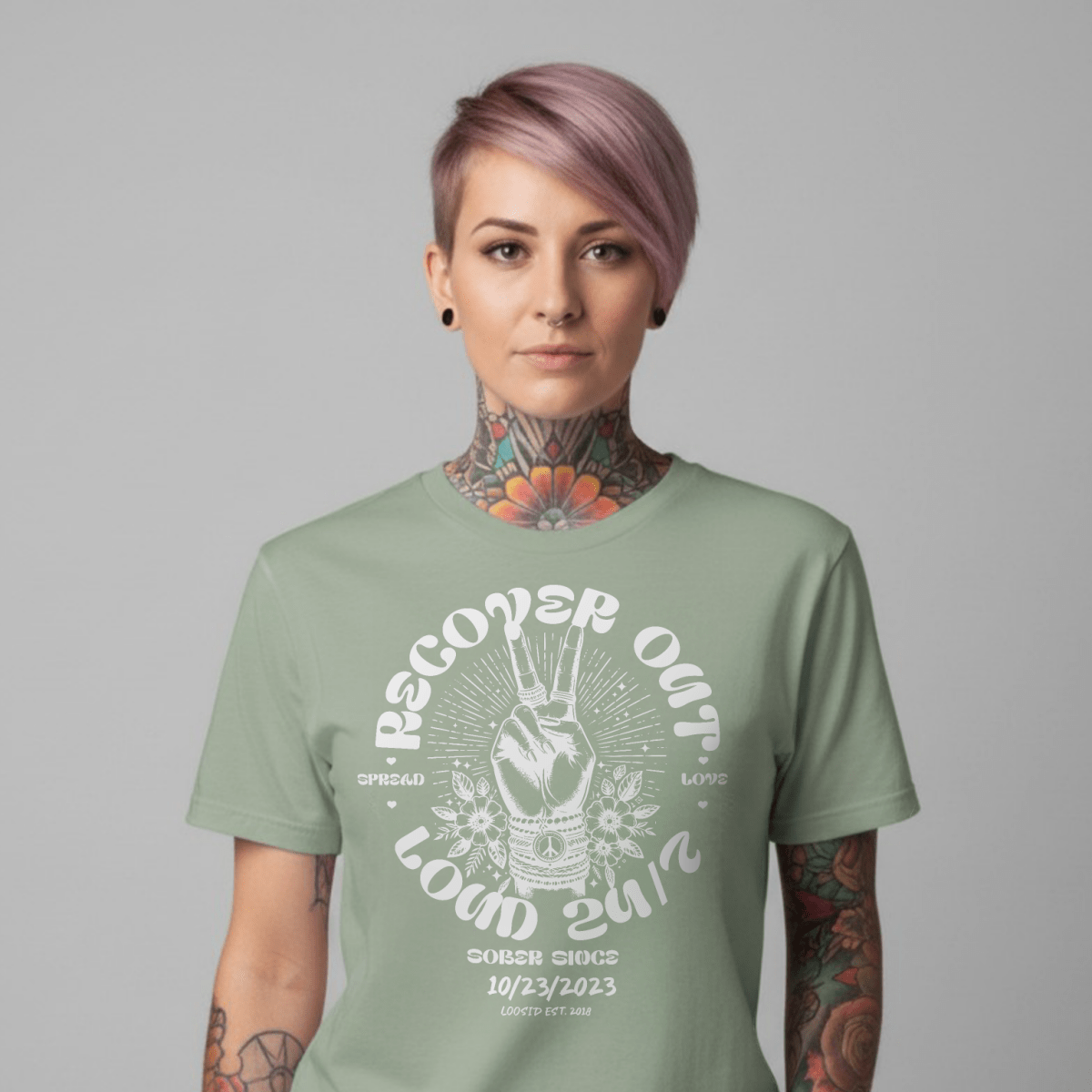 Recover Out Loud Sober T Shirt featuring the design (view 21)