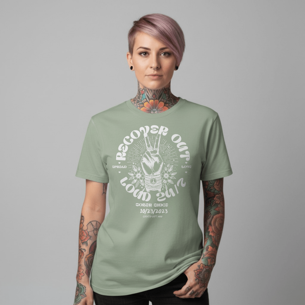 Recover Out Loud Sober T Shirt close-up view (view 22)