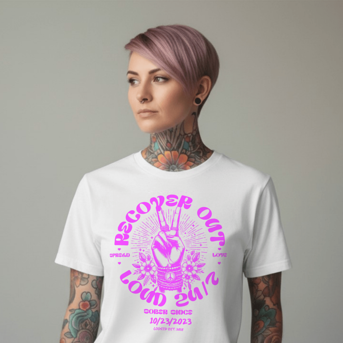 Recover Out Loud Sober T Shirt product photo (view 10)
