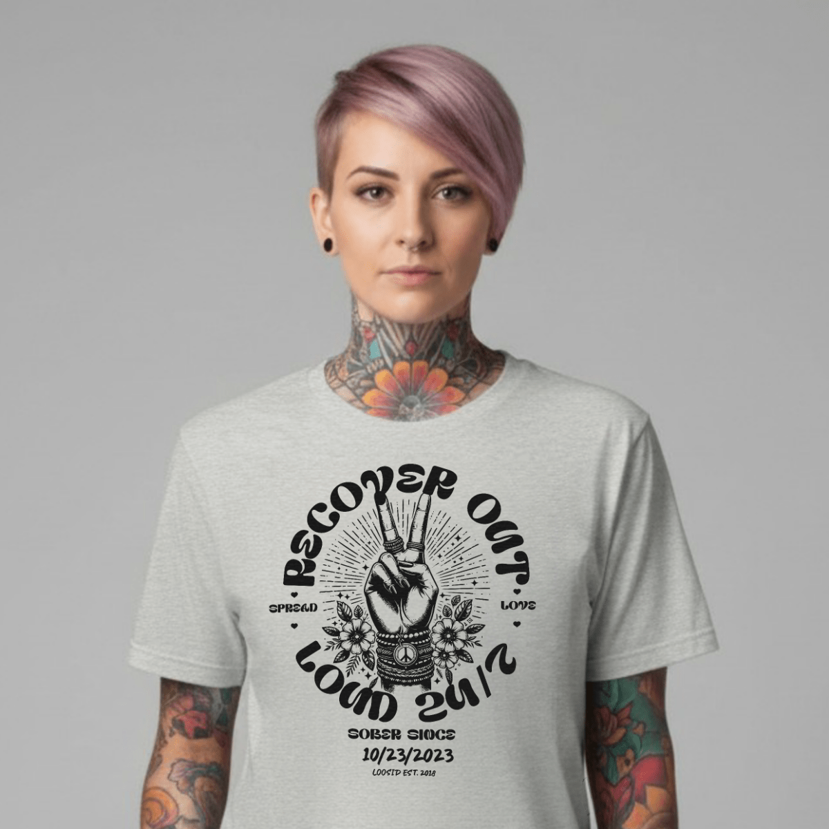 Recover Out Loud Sober T Shirt close-up view (view 12)