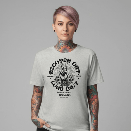 Recover Out Loud Sober T Shirt flat lay styled image (view 13)