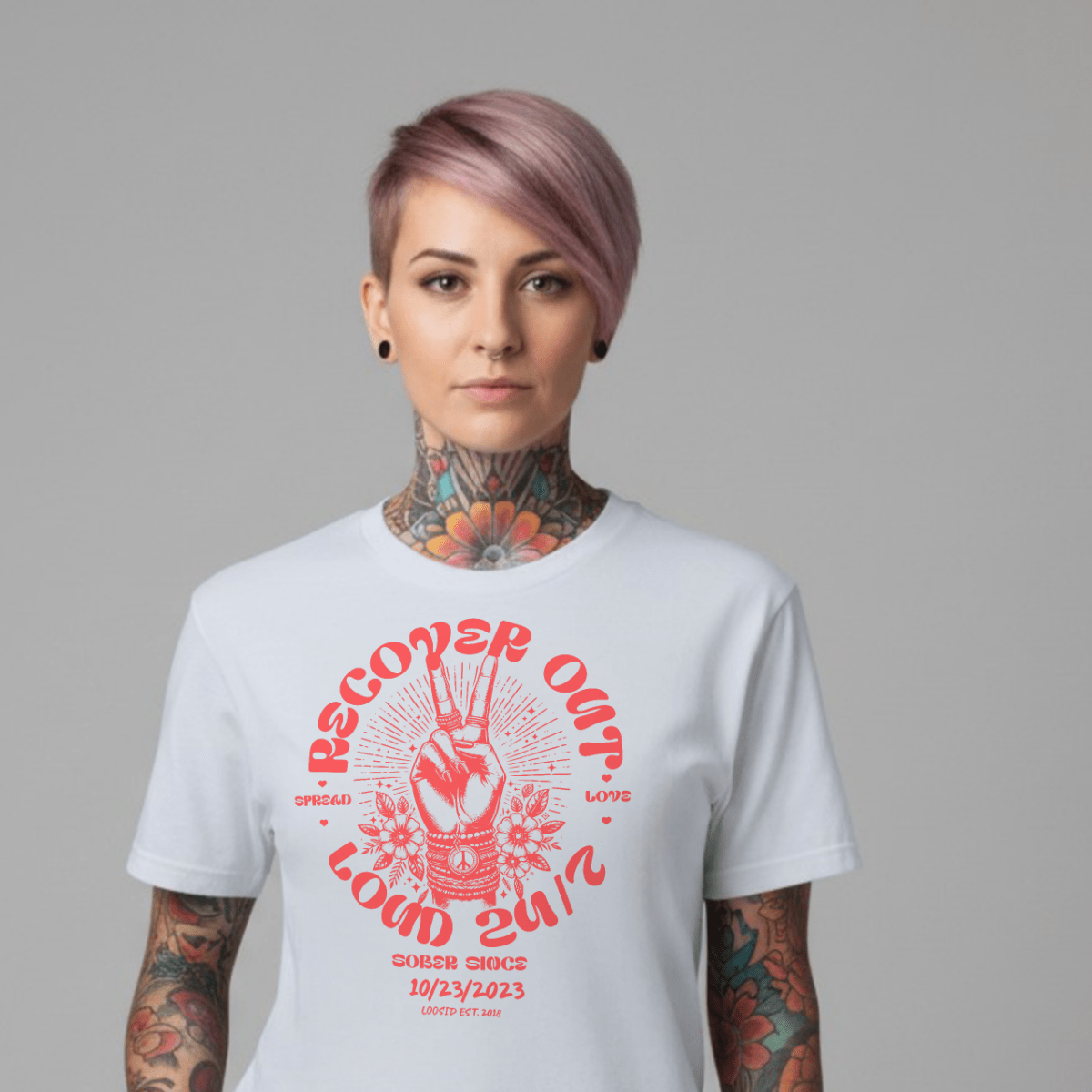 Recover Out Loud Sober T Shirt lifestyle view (view 15)