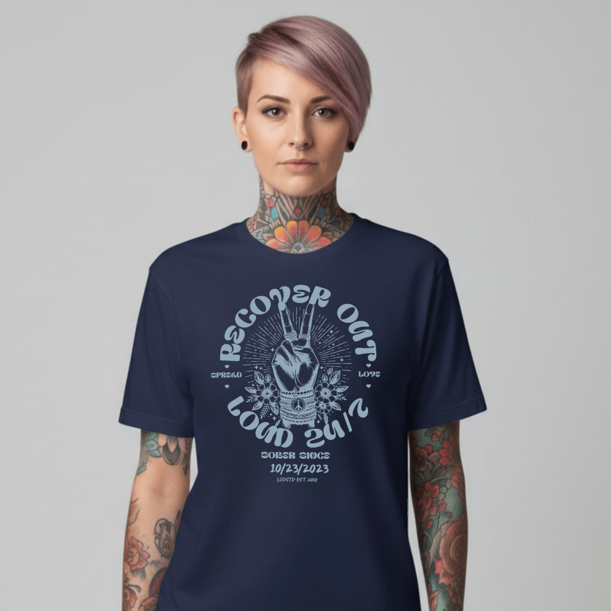 Recover Out Loud Sober T Shirt graphic detail (view 24)