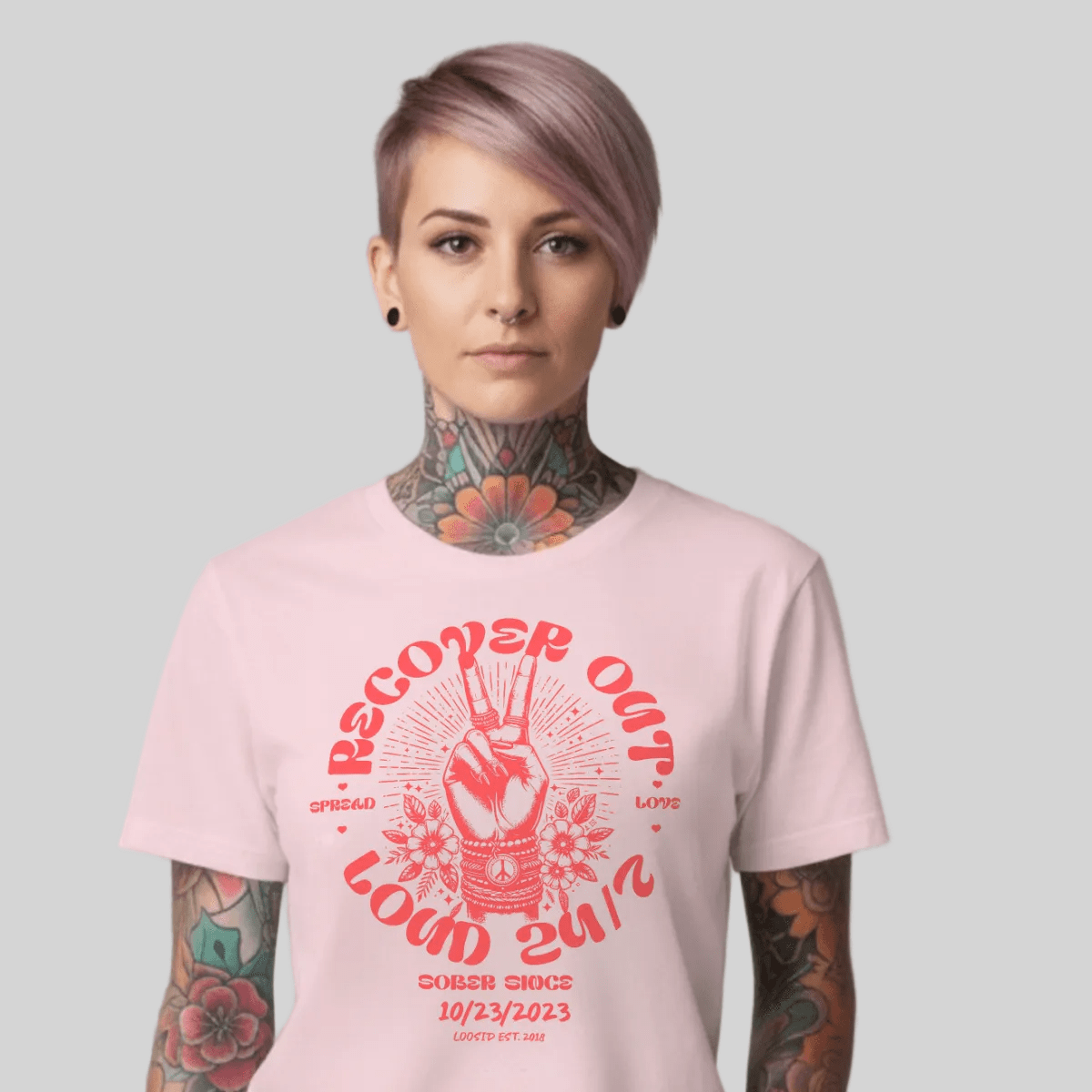 Recover Out Loud Sober T Shirt close-up view (view 2)