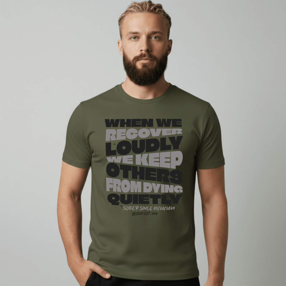 When We Recover Loudly Sober T Shirt flat lay styled image (view 3)