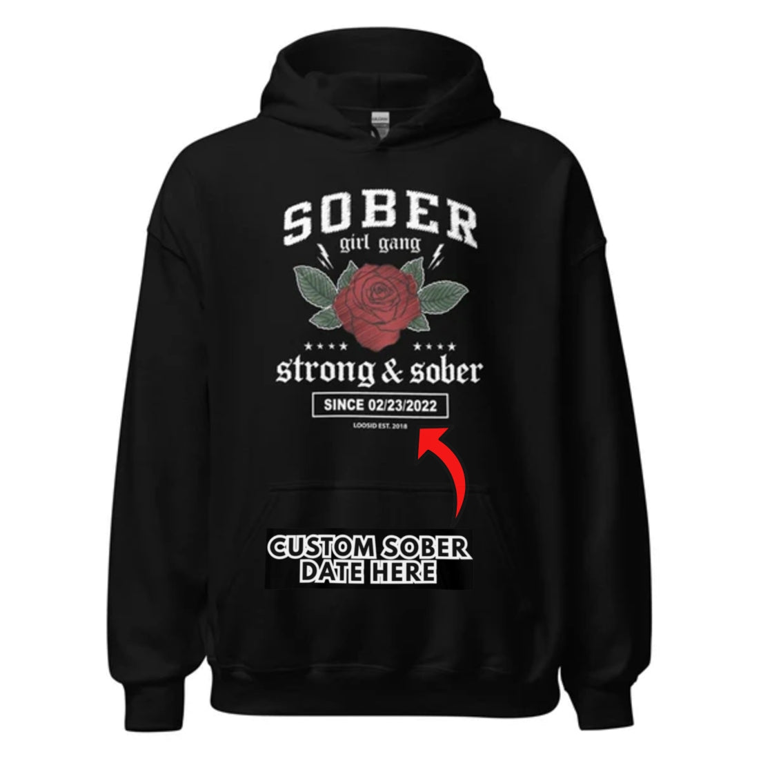 Sober Girl Gang Strong & Sober Crest Recovery Hoodie graphic detail (view 4)