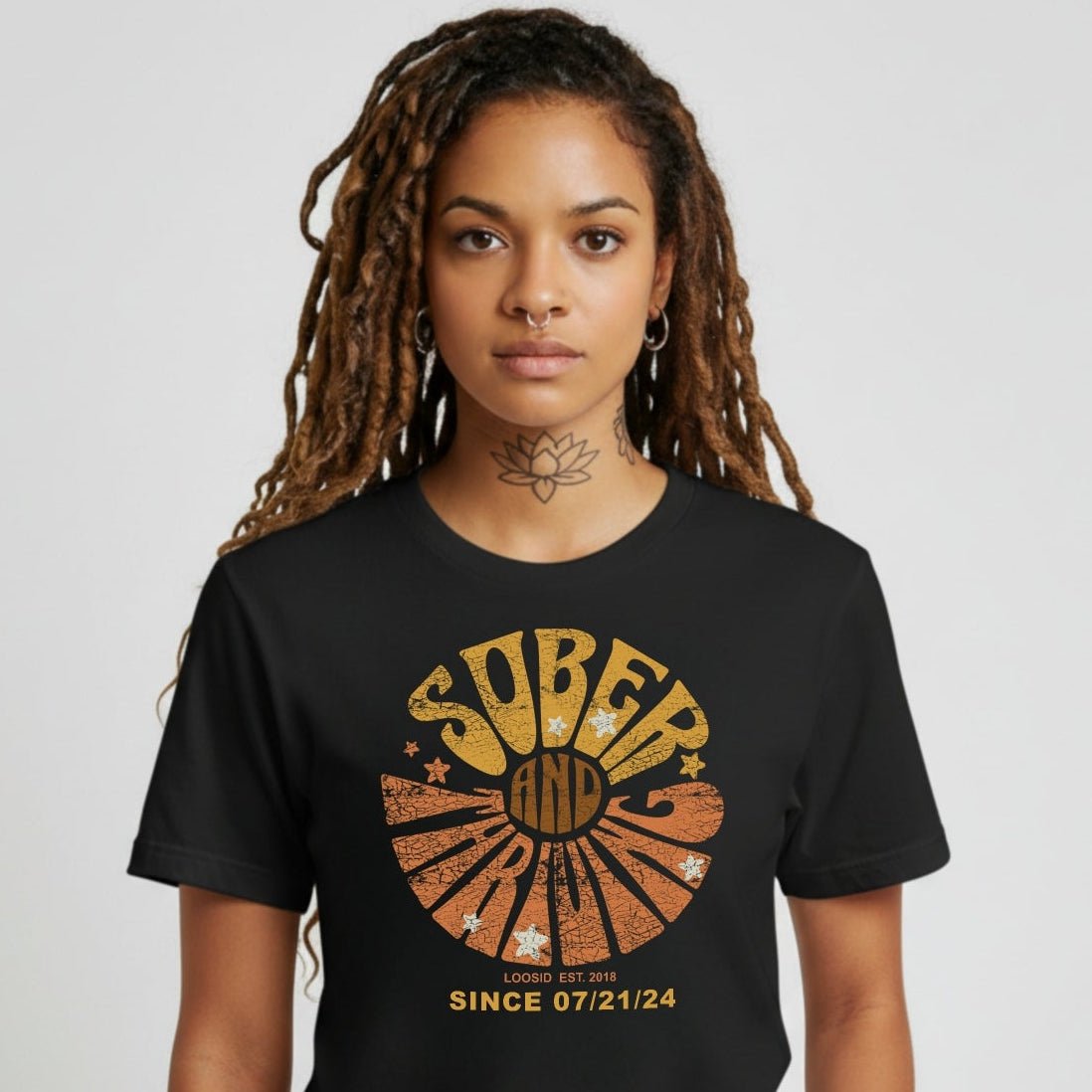 Sober and Thriving Sober T Shirt back view (view 7)