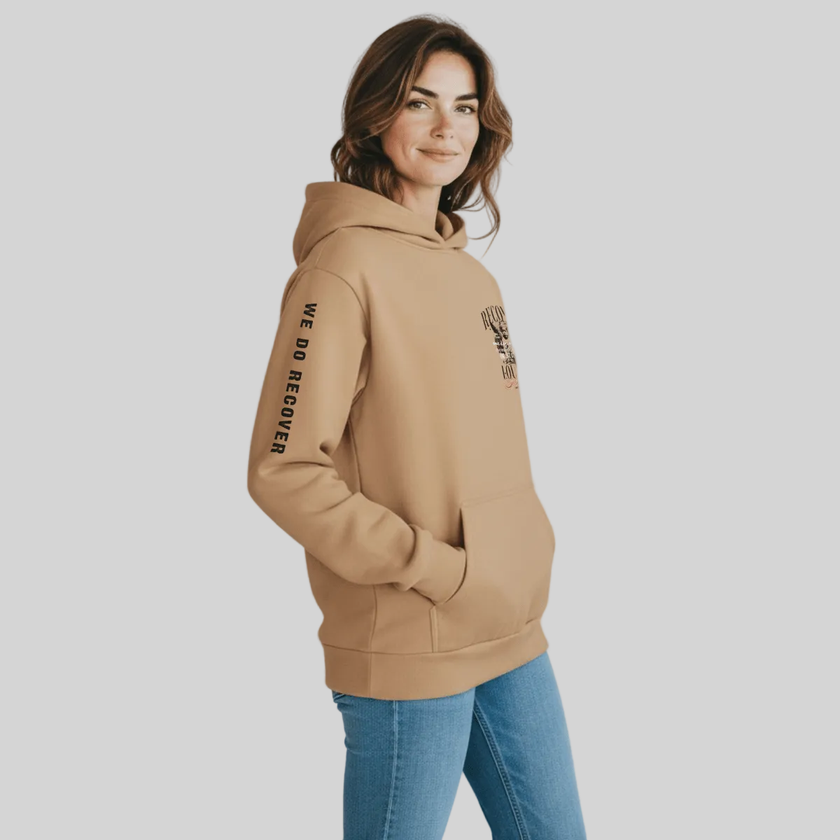 Recover Loudly Tan Recovery Hoodie Limited Edition Recovery Hoodie side view (view 6)