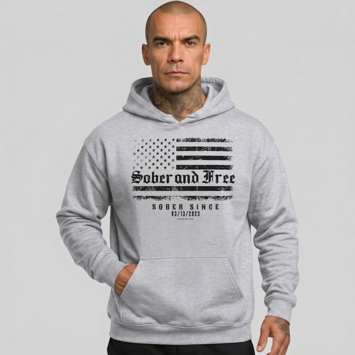 Sober and Free Custom Sobriety Date Recovery Hoodie lifestyle view (view 25)