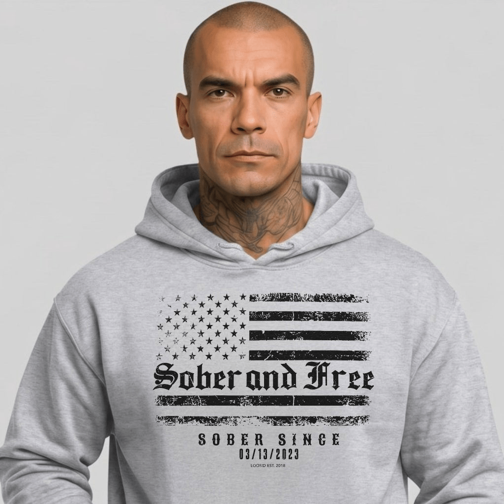 Sober and Free Custom Sobriety Date Recovery Hoodie graphic detail (view 24)