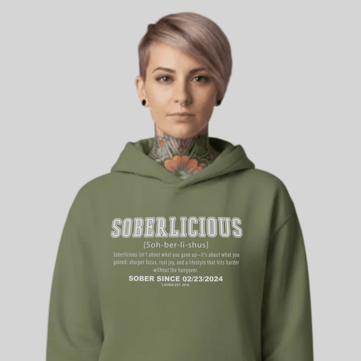 Soberlicious Definition Hoodie w Custom Sobriety Date Recovery Hoodie back view (view 27)