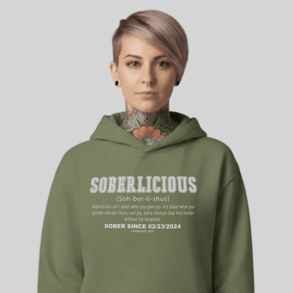 Soberlicious Definition Hoodie w Custom Sobriety Date Recovery Hoodie back view (view 27)