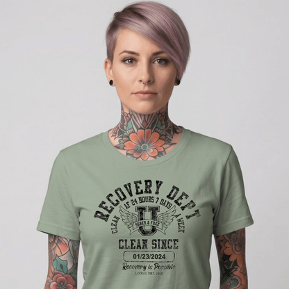 Clean Since Sobriety Sober T Shirt close-up view (view 2)