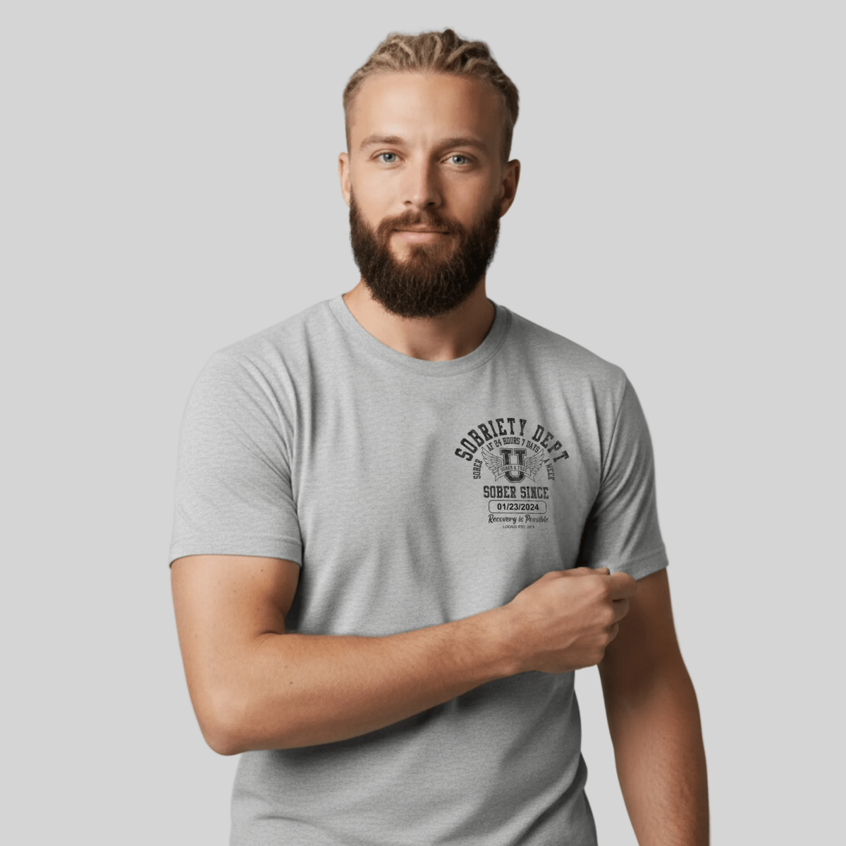 Sobriety Dept 24 7 Sober T Shirt flat lay styled image (view 13)