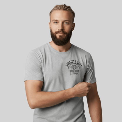 Sobriety Dept 24 7 Sober T Shirt flat lay styled image (view 13)