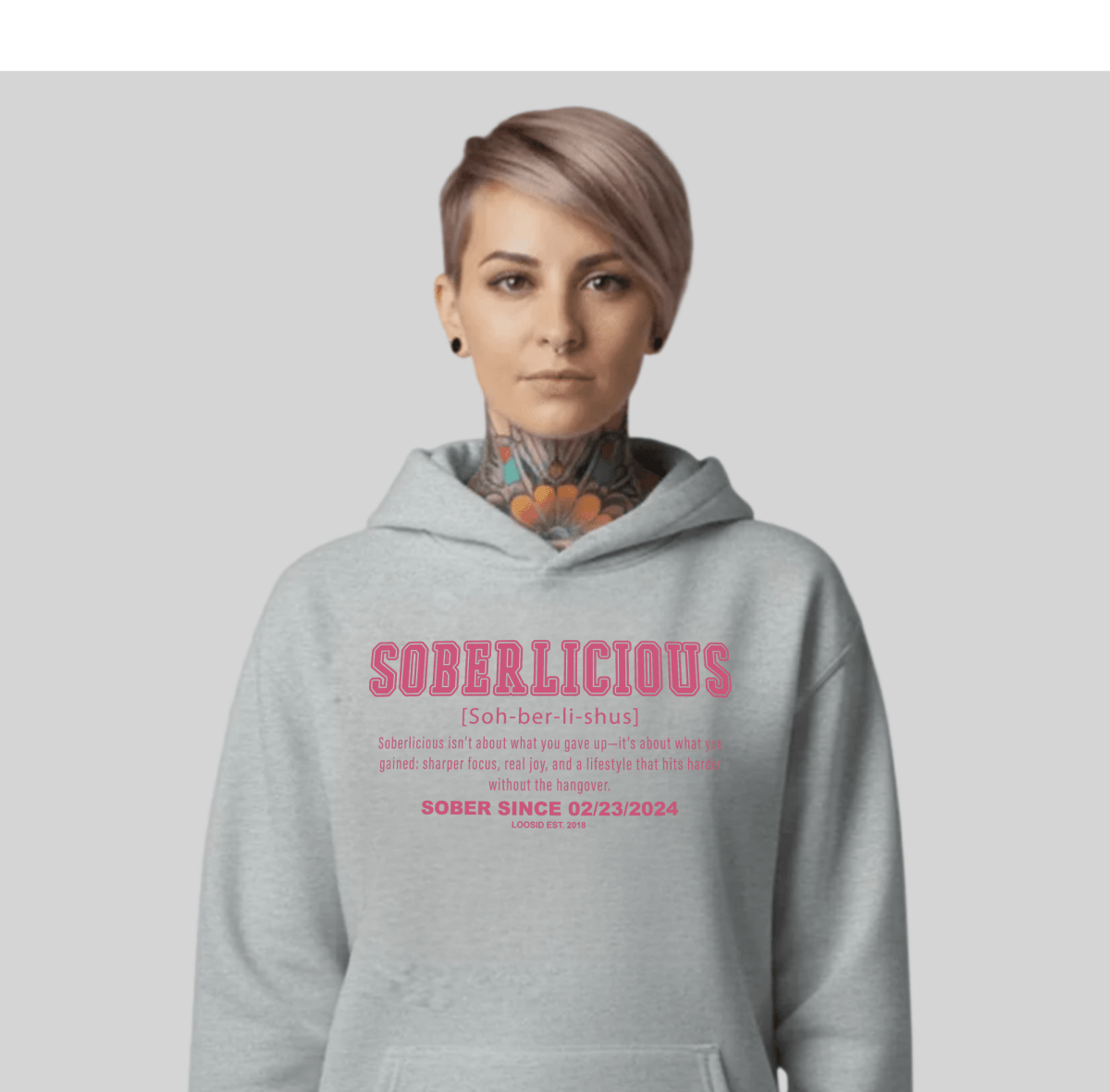 Soberlicious Definition Hoodie w Custom Sobriety Date Recovery Hoodie flat lay styled image (view 13)
