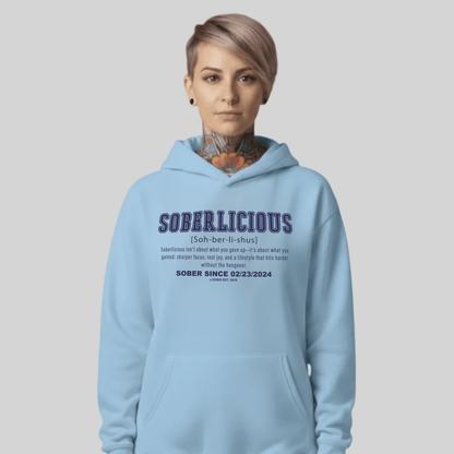 Soberlicious Definition Hoodie w Custom Sobriety Date Recovery Hoodie product photo (view 10)