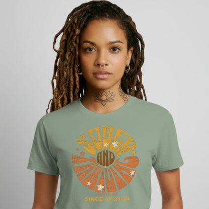 Sober and Thriving Sober T Shirt flat lay styled image (view 13)